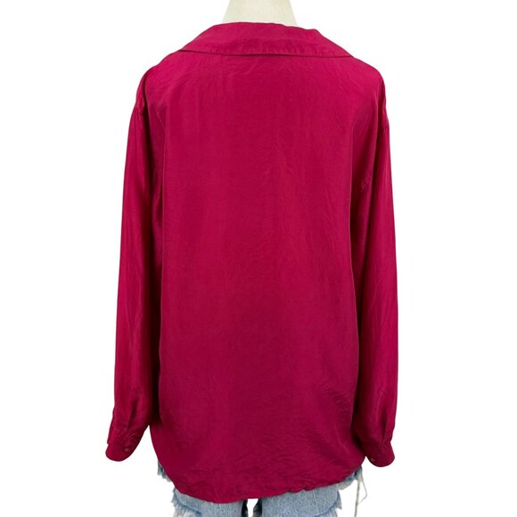 Vintage Lady Footlocker Top Women's Medium Silk Button Up Blouse Long Sleeve 80s - Picture 4 of 12